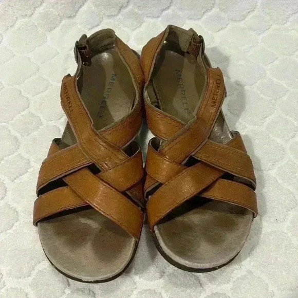 Merrell Bassoon Sandals Leather Womens Size 6 Tan Slingback Performance Sandal - Picture 1 of 9